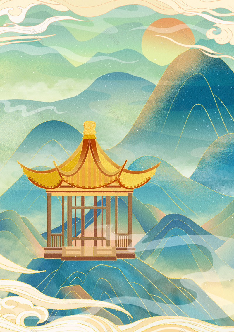 中国风国潮手绘建筑景点背景设计,插画/手绘图,插画/手绘图库,插画/手绘图下载,插画/手绘